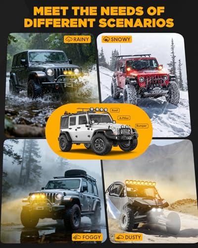 Auxbeam 4 Inch Round Offroad Light, 90W LED Amber White Spot Strobe Light Pods with 6 Modes, Dual Color Flashing Driving Fog Lights Bar Plug & Play for Truck, Pickup, SUV, ATV, UTV, 4x4, Jeep - color: P4 Series-6 Modes Spot Beam