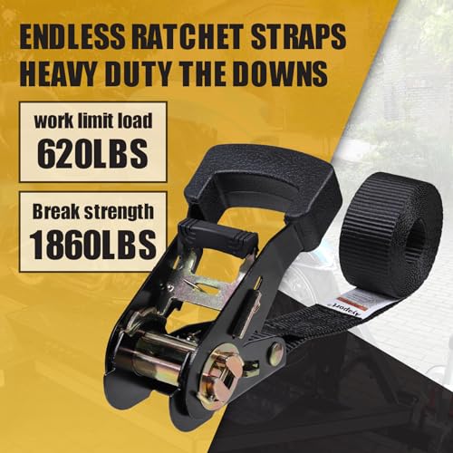 Ayaport Endless Ratchet Straps (No Hooks) 1" x 4' Heavy Duty Small Ratchet Tie Down Straps 1860lbs Break Strength Black Tie Downs for Cargo, Truck Bed, Motorcycle - size: 4' x 1"-2pcs