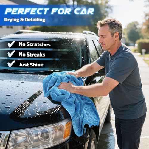 SMINDER 2-Pack 1200 GSM Car Drying Towels – Microfiber Towels for Cars (36" x 24"), Ultra-Absorbent, Streak-Free, Scratch-Free, No Water Spots, Double-Twist Pile & Edgeless Design(Blue) - color: Blue