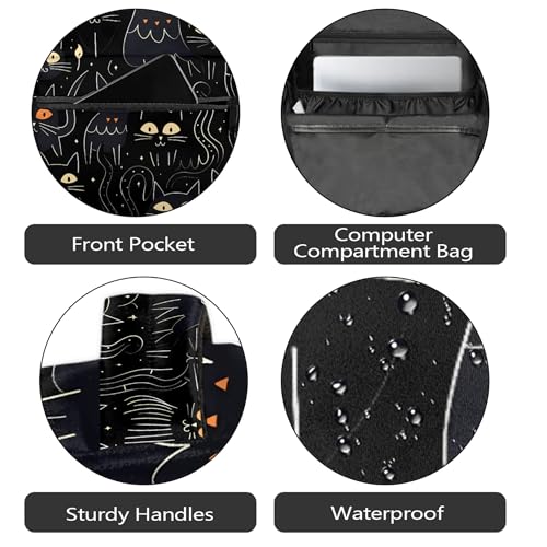 Lightweight School Backpack, Black Cats Large Capacity Bookbag, Waterproof Travel Bag Casual Daypack for Men Women Adults - color: Black Cats