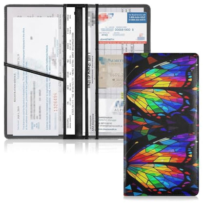 GuoChe Pu Leather Registration and Insurance Card Holder Men Women Document Wallet for any Car, Truck, Motorcycle, Trailer or Boat Lgbt Gay Pride Butterfly Rainbow Flag - color: 1