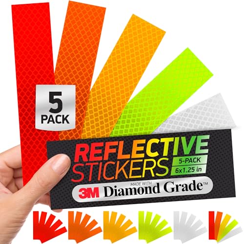 Reflective Stickers | 3M Diamond Grade | Mixed Colors | 1.25″ x 6″ | 5-Pack | Reflective Safety Tape for Helmets, Cars, Mailboxes & More - color: Mixed Colors