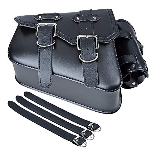 1 Pair PU Leather Solo Saddlebag Swing Arm Left Right Side Pannier Storage Compatible with Harley Sportster XL883 XL1200 (Black) - size: Left & Right with Side Storage
