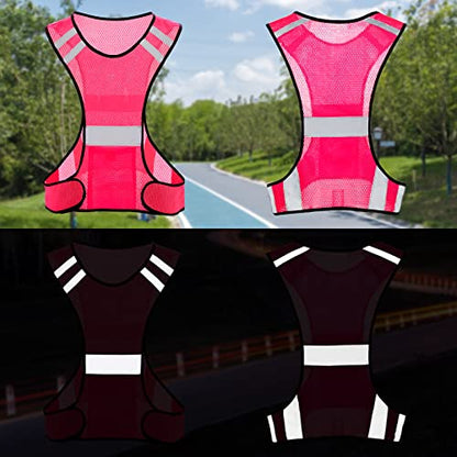 TCCFCCT Reflective Running Vest, High Visibility Running Gear with Large Pocket - color: 1 Pack Mesh Pink