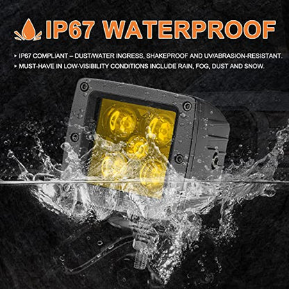 Amber LED Pods, RFROAD LIGHTING 2PCS 3Inch 100W Yellow Fog Lights Square Spot Beam LED Cubes for Truck Pickup Offroad Motorcycle UTV ATV SUV Front Bumper - size: 3 Inch Amber Spot Light