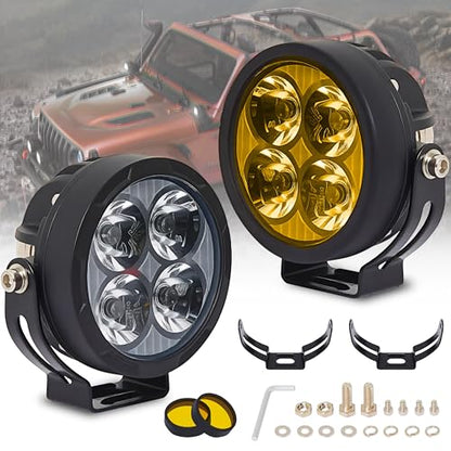 2PCS 3inch 80W LED Light Pods with Amber Covers, 9600LM Yellow Fog Light Pods LED Light Bar Offroad Driving Lights,for Jeep Wrangler Truck Car ATV SUV Motorcycle Cabin Boat (2Pcs 3Inch Lights) - size: 2Pcs 3Inch Lights