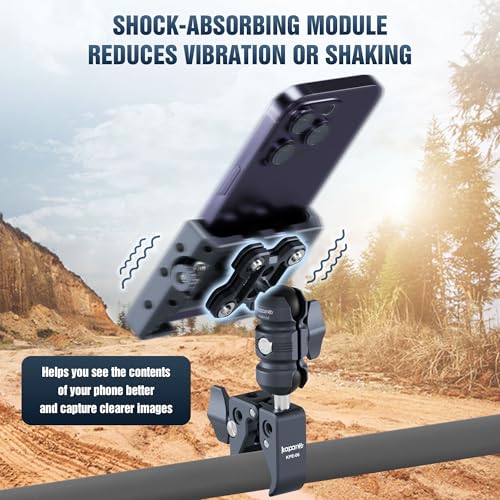 Shock-Absorbing Phone Holder, Handlebar Clamp Base Fits 0.5"-2" Diameter Bars, 25mm Ball & Dual Socket Arm, 360° Rotatable, Universal for iPhone/Android Phones Width 2.56"-3.74" (KPS-13) - color: KPS-13