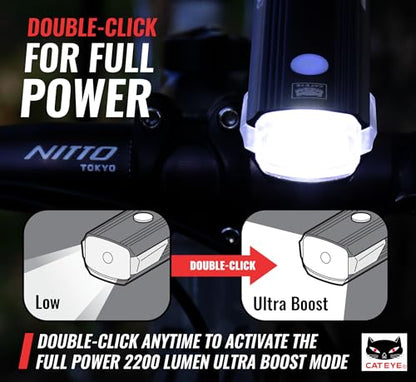 CATEYE AMPP USB Rechargeable Bike Light – High Visibility Super Bright OptiCube™ Headlight for Commuters, Road Cyclists & Mountain Bikers, Day & Night Riding Modes, IPX4 Waterproof, Tough & Durable - style: Ampp2200