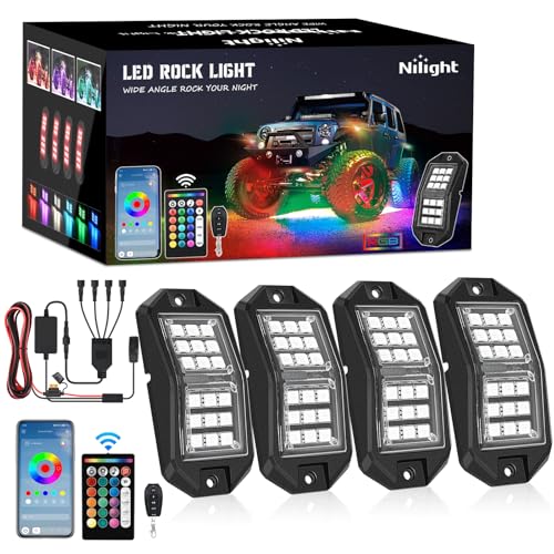 Nilight RGB LED Rock Lights Kit 4 PCS 18LED Wide Angle Wheel Well Light with Remote & Bluetooth App Dual Control Multi Modes Underglow Multicolor Neon Pod for ATV UTV SUV Offroad Truck RZR Boat - color: RGB 18LED, size: 4 Pods