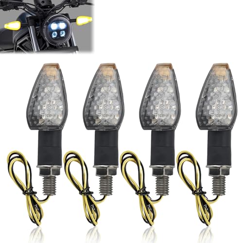 4PCS Motorcycle Turn Signals 12V,Mini Motorcycle Turn Signal Lights Indicators,14LED Front/Rear Blinkers Lights with Amber Lamp,10mm Universal Compatible with Honda Yamaha Kawasaki Suzuki Harley