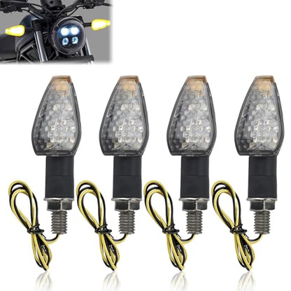 4PCS Motorcycle Turn Signals 12V,Mini Motorcycle Turn Signal Lights Indicators,14LED Front/Rear Blinkers Lights with Amber Lamp,10mm Universal Compatible with Honda Yamaha Kawasaki Suzuki Harley