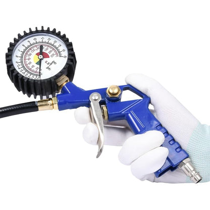 Tire Inflator with Pressure Gauge 16 Bar, 220 PSI Air Chuck with Hose and Quick Connect Plug for RV Car Motorcycle Bike
