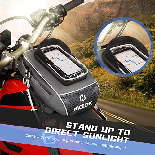 NICECNC Motorcycle Gas Tank Bag, Detachable Anti-slip Base Portable, 5 Reinforced Straps, Motorcycle Leg Waist Bag Storage Bag Universal for Men Women Cycling Hiking Running Adventure Dual Sport