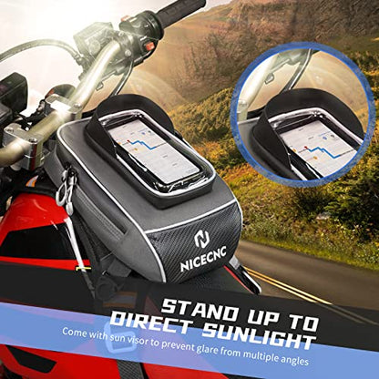 NICECNC Motorcycle Gas Tank Bag, Detachable Anti-slip Base Portable, 5 Reinforced Straps, Motorcycle Leg Waist Bag Storage Bag Universal for Men Women Cycling Hiking Running Adventure Dual Sport