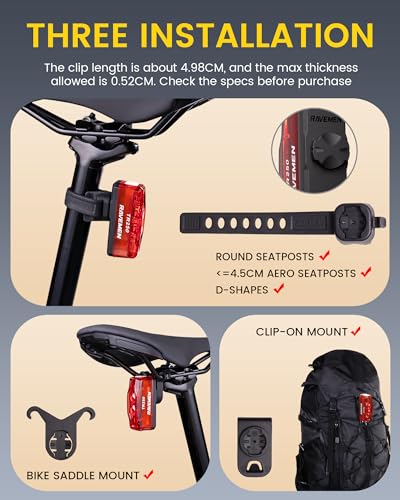 RAVEMEN TR150/TR250 Bike Tail Light, 280° Visible Bike Rear Light with Brake Detection and Auto On Off Feature, 3 Mounting Options - style: Tr250