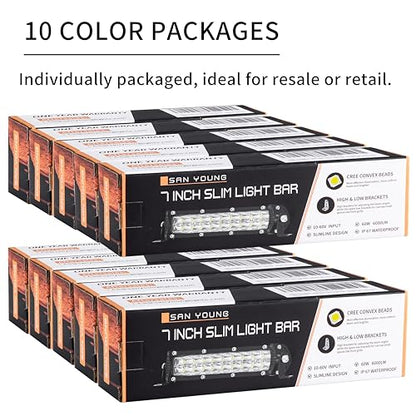 San-Young Slim 7 Inch LED Light Bars, 12V-60V Off Road Driving Truck LED Bar Lights 60W 6000lm Combo Off Road Lights, Waterproof Small Light Pods for ATV UTV RV Lawn Mower Golf Cart Boat, 10 Pack - color: 7 Inch 10 Pack