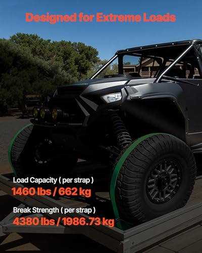 VEVOR Wheel Chock Tie-Down Kit, Chock-Style Trailer Strap, Car Kit with Buckle, Break Strength 4380 lbs & Working Load 1460 lbs Motorcycle Tie-Down System E-Hooks for ATVs, UTVs - style: Chock-Style with 4 sets