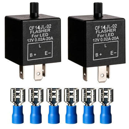 Gebildet 2 pieces 12V 3 Pin Electronic LED Flasher Relay 0.1W-150W c/m Motorcycle Turn Signal Adjustable Flasher CF-14KT, comes with 6pcs Terminals - color: Black-12v