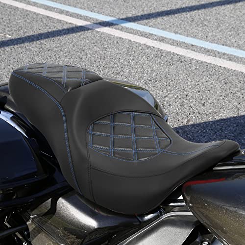 C.C. RIDER Powersports Seats - Driver Passenger Seat Backrest Pad Rider Cushion fit for Harley Davidson Touring Road King Street Glide Electra Glide Road Glide 2009-2023 - color: Seat Black Blue