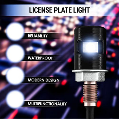 2pc LED License Plate Tag Light 12V Waterproof 6500K Universal | Cool white. Fits motorcycle trailer ATV UTV Jeep truck car RV. License plate bolt screw light replacement