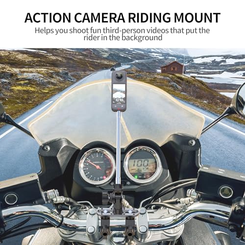 All-in-One Super Clamp Camera Mount & Adjustable Arm Stand with Extension Rod – Dual Ball Head Clamp Mount for Motorcycle, Bike, Tripod with 1/4" Adapter Fits Insta360, GoPro and DJI Action etc