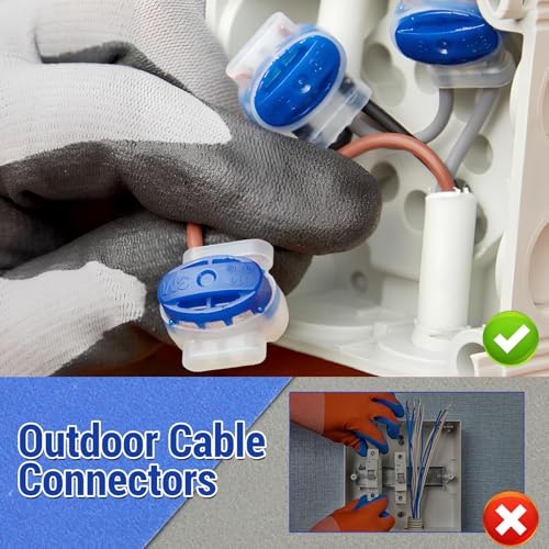 Uenhoy 20 Pcs 3 Way Wire Connectors, Waterproof Electrical IDC 314-Box Pigtail Connectors for 22-14 AWG Cables, Insulation Wire Coupler for Robotic Lawn Mowers Irrigation Applications