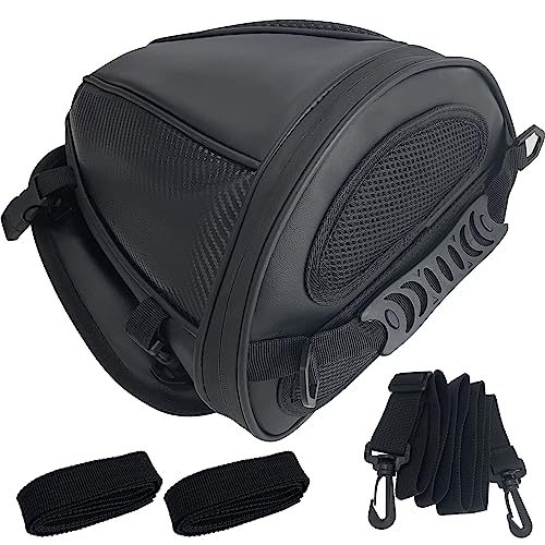 Motorcycle Tail Bag Multifunctional Rear Seat Storage Saddle Bag Motorbike Tank Bag with Shoulder Strap, Black