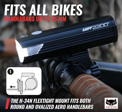 CATEYE AMPP USB Rechargeable Bike Light – High Visibility Super Bright OptiCube™ Headlight for Commuters, Road Cyclists & Mountain Bikers, Day & Night Riding Modes, IPX4 Waterproof, Tough & Durable - style: Ampp2200