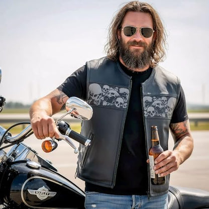 Hot Leathers Men’s Black Premium Matte Leather Ancient Skulls Conceal & Carry Motorcycle Vest - color: Vsm2003-black, size: 3X-Large