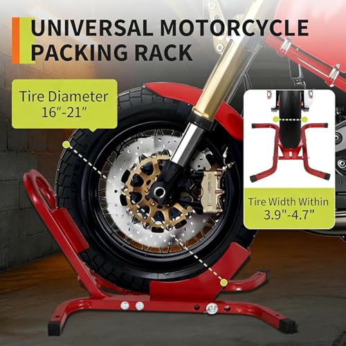 1800 Lb Capacity Heavy Duty Motorcycle Wheel Chock – Dirt Bike Wheel Chocks Adjustable 16"-21" Tire Fit for Cruisers, Dirt Bikes & ATVs, Rust-Resistant Steel Trailer & Garage Mount,Red - color: Red