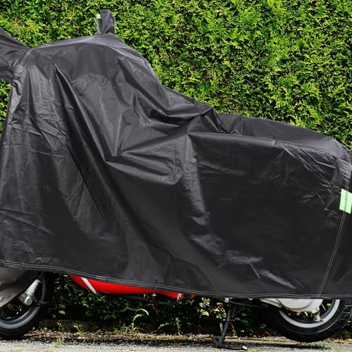 Motorcycle Cover XL Black Thickened Waterproof Outdoor Bike Protector Full Weather UV Rain Sunshade Shelter with Dual Ear Design