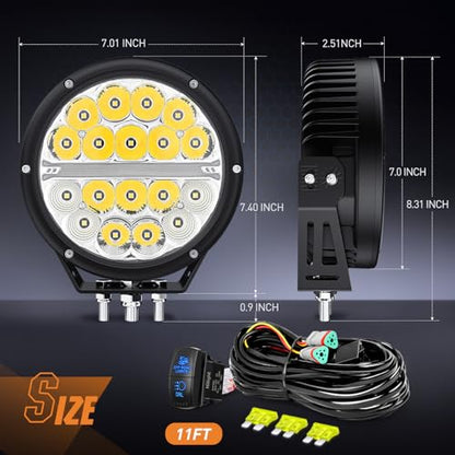 Nilight LED Offroad Driving Lights with Amber DRL 2PCS 7 Inch Round 90W IP68 Spot Flood Combo Work Light Bar with 12 AWG DT Connector Wiring Harness Kit for 4x4 Truck ATV UTV SUV - color: 2Pcs 90w 7Inch amber DRL Light Kit