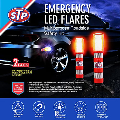 XTREME STP LED Road Flares, Emergency Road Flares for Vehicles, Car Flares with 3 Alert Modes, Magnetic Base, Foldable Stand, Emergency Roadside Lights, Visible Up to 1 Mile, White Flashlight - size: 2 Pack