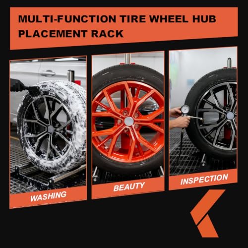 KREFINISH Rolling Wheel Detailing Stand Heavy Duty Wheel Cleaning Stand 360° Rotating Tire Stand for Wheel Rim Cleaning, Ceramic Coating, Polishing Applying Tire Shine & Car Wheel Wash