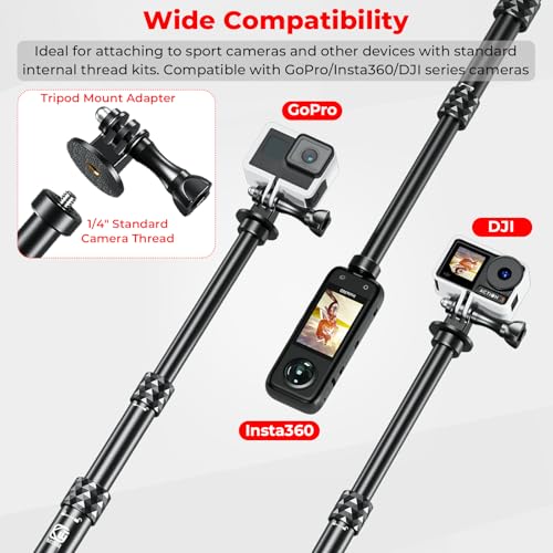 VAZESWIN Aluminum Alloy Motorcycle Camera Mount Kit for GoPro Insta360 DJI, 360° Rotating Heavy-Duty Bike Handlebar Anti-Theft Clamp Mount with Extendable Selfie Stick for Motorcycle Bike ATV UTV
