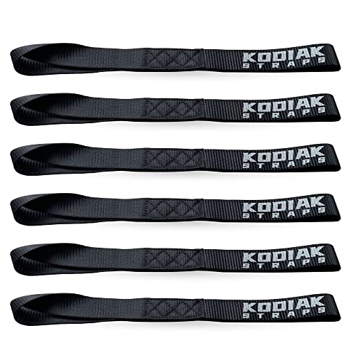 Soft Loop Tie Down Straps - 1.5 x 18 inches- 10,000 lb Load Capacity - Black 6 Pack - Loops for Securing ATV, UTV, Motorcycles, Scooters, Dirt Bikes, Lawn & Garden Equipment by KODIAK STRAPS - color: black, size: 1.5" x 18"