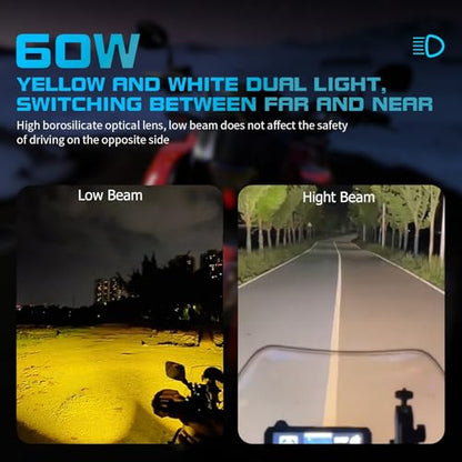 Kewig Motorcycle Auxiliary LED Light Kit Driving Spotlights White/Amber Fog Light with Mount Brackets Wire Harness Waterproof 60W Offroad Work Lights Compatible with Motorcycle J-eep Car Truck - color: Iron gray