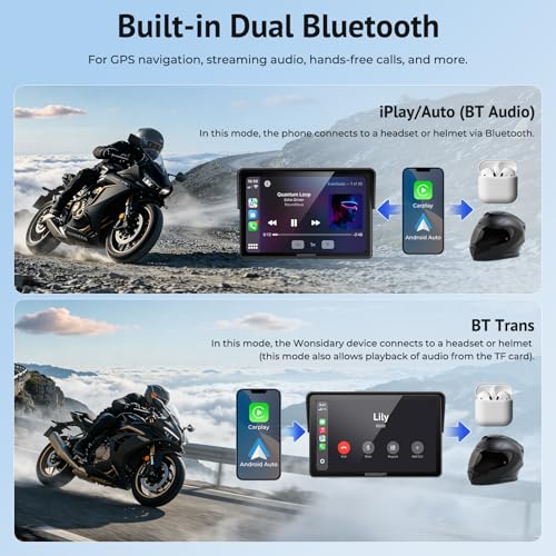 5" Compact Wireless Motorcycle CarPlay & Android Auto with TPMS Screen,IP67 Waterproof IPS Touchscreen,Voice Control, Dual Bluetooth Audio,USB/Acc Power Motorcycle GPS Display for Riding - size: 5 Inch