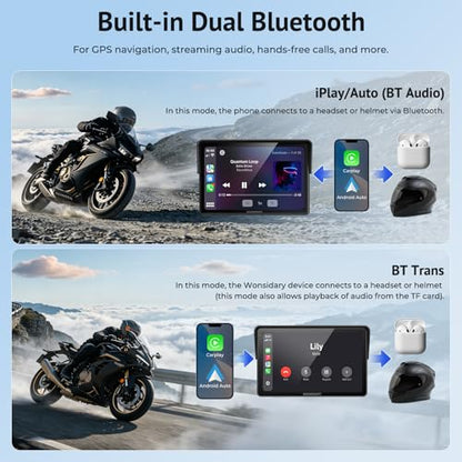 5" Compact Wireless Motorcycle CarPlay & Android Auto with TPMS Screen,IP67 Waterproof IPS Touchscreen,Voice Control, Dual Bluetooth Audio,USB/Acc Power Motorcycle GPS Display for Riding - size: 5 Inch