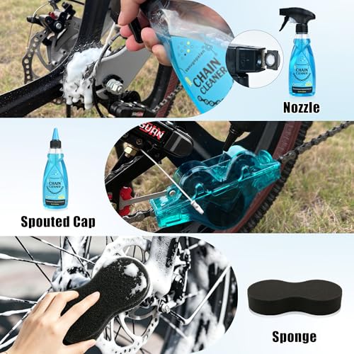 Bike Cleaning Kit Including Bicycle Chain Cleaner Degreaser, Chain Scrubber, Cycling Chain Lube, Cleaning Brush Tool, Gear Floss for Mountain Bike/MTB, Road Bike, Ebike and Trail Bikes - size: 1.18 Fl Oz (Pack of 10)