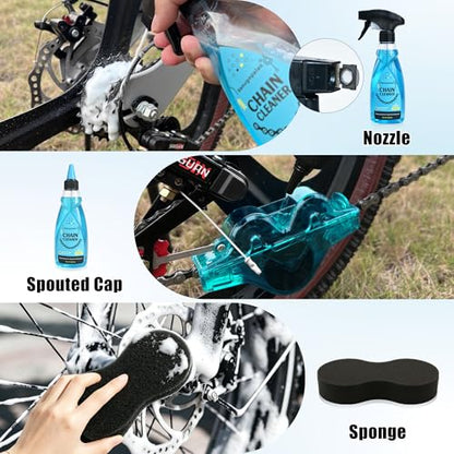 Bike Cleaning Kit Including Bicycle Chain Cleaner Degreaser, Chain Scrubber, Cycling Chain Lube, Cleaning Brush Tool, Gear Floss for Mountain Bike/MTB, Road Bike, Ebike and Trail Bikes - size: 1.18 Fl Oz (Pack of 10)