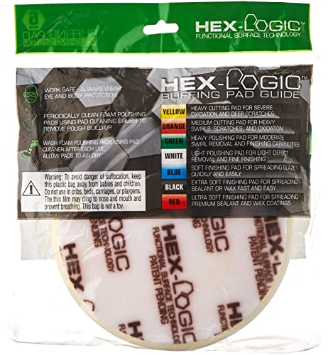 Chemical Guys BUFX_104_HEX6 Hex-Logic Light-Medium Polishing Pad, White (6.5 Inch Pad Made for 6 Inch Backing Plates), Gray, 1 Pad Included - size: 6.5 Inch Pad (1 Pack), style: Light Cutting