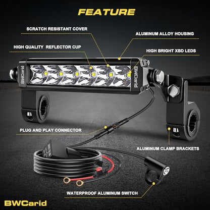 Dirt Bike Light Bar Plug and Play Motorcycle LED Headlight Bar Kit Waterproof with Switch Wiring Harness Bracket for 7/8" 22mm Handlebars SSR110 CRF110 KLX110 140 KX250 TTR110 YZ125 ATV