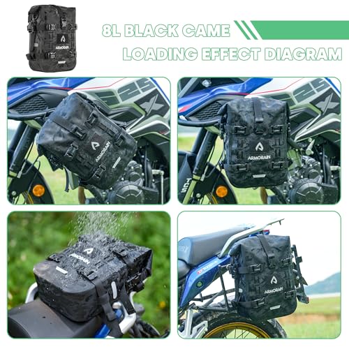 Motorcycle Crash Bar Bag Waterproof Storage Capacity 6L/8L Bumper pack Fender pouch Universal motor kit bags (8L Black Camo) - color: 8L Black Came