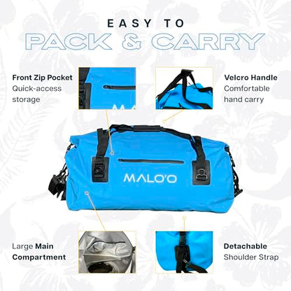 Malo’o Waterproof Dry Duffel, Heavy-Duty Roll Top Waterproof Gear Bag with Shoulder Strap & Molle Loops, Marine Duffel for Kayaking, Boating, Camping, Beach & Travel, Blue, 60L - color: Blue, size: 60L
