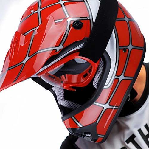 SLMOTO DOT Youth & Kids Motocross Offroad Street Helmet Red Spider Motorcycle Youth Helmet Dirt Bike Motocross ATV Helmet+Goggles+Gloves X-Large - color: Red Spider, size: X-Large