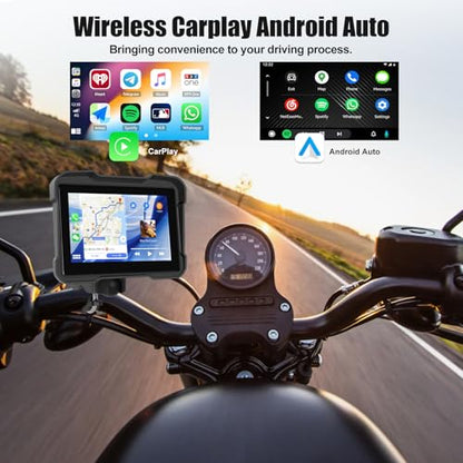 Motorcycle GPS Navigation System with Wireless Carplay Android Auto 5" Moto CarPlay Screen with Dual Bluetooth, Navigation/Siri/G00gle Assistant Waterproof - color: 5 inch