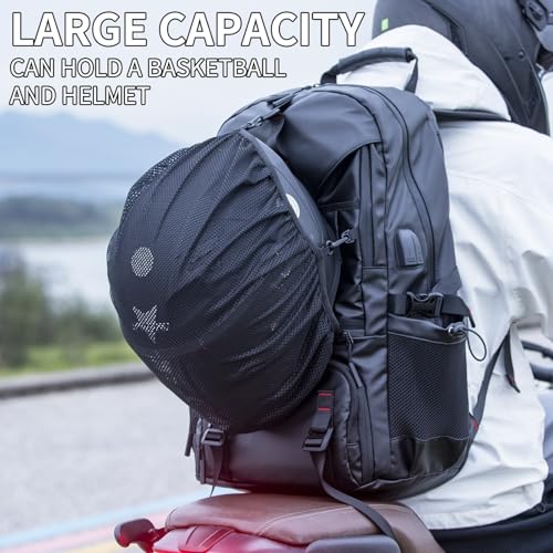Motorcycle Backpack Waterproof Oxford Fabric, Expandable 50L Capacity with Helmet Holding Pocket, Laptop Compartment, and USB Port, Ideal Gift for Travel
