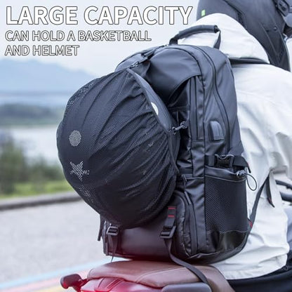 Motorcycle Backpack Waterproof Oxford Fabric, Expandable 50L Capacity with Helmet Holding Pocket, Laptop Compartment, and USB Port, Ideal Gift for Travel