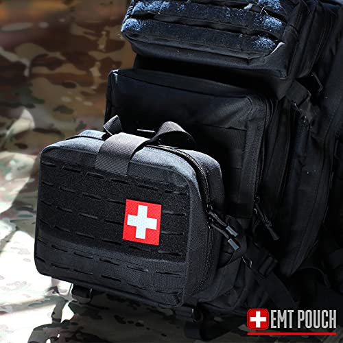 LIVANS Tactical Molle Medical Pouch - Upgraded Size, Large Capacity IFAK Pouch with Detachable Quick Release and Headrest Mount, Includes Flag and Cross Patch - color: Black
